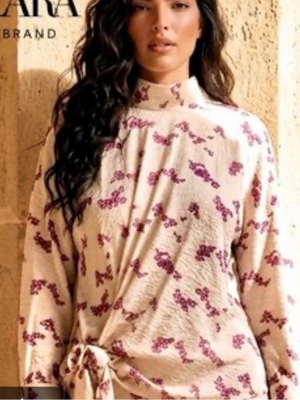 Zara Floral Mock Neck Front Tie Top, Size XXL, NWT